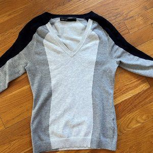 Karen Millen V-Neck Sweater XS Gray and Navy